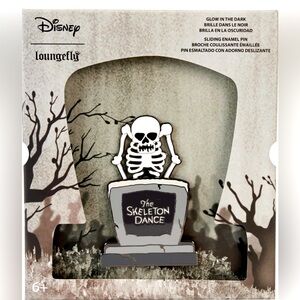 NWT. Loungefly pin. Disney The Skeleton Dance 95th Anniv. Glow 3" Collector Box